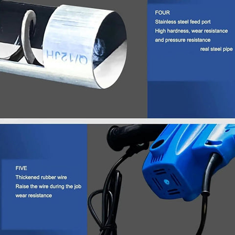 Stainless steel feed port and blue handle of Portable Grain Suction Pump With Low Noise Hose Conveyor Handy Screw Conveyor