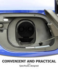 Universal Silicone EV Charging Port Covers installed in a blue electric vehicle, showcasing a snug fit against dust and moisture.