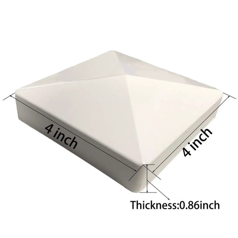 Top Shelf 2 Pack Pyramid Vinyl Fence Post Caps For 4x4 Square Posts White shown from above, showcasing 4-inch size and slick design.