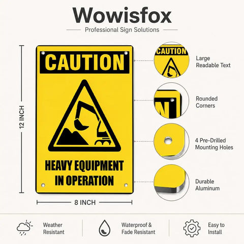 Heavy Equipment In Operation Aluminum Warning Sign 12x8 inches with high visibility yellow and black bold caution graphic