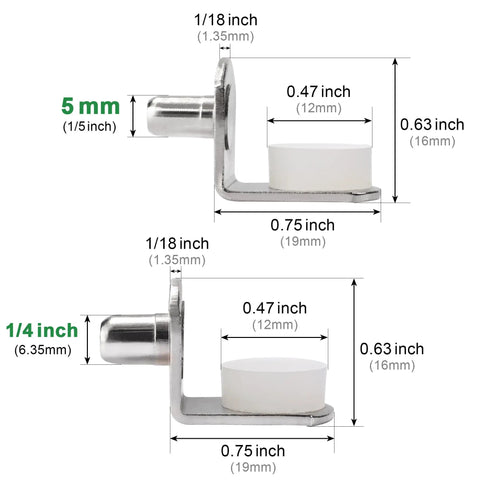 Premium Cabinet Shelf Pegs With Durable Silicone Pads For Wood Glass Metal Adjustable Shelving Hardware dimensions comparison.
