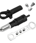 Electric Rivet Gun Adapter Kit For Drills With 4 Riveting Heads DIY Friendly Cordless Auto Riveter Attachment