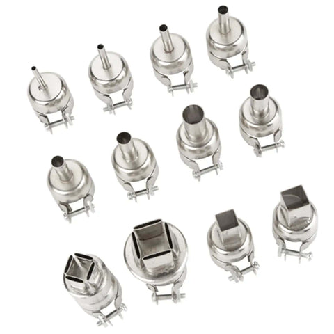 Heat Proof Nozzles Kit For 850 Hot Air Soldering Station 12 Piece Set With Round And Square Tips For Precise Rework Industrial Grade Steel