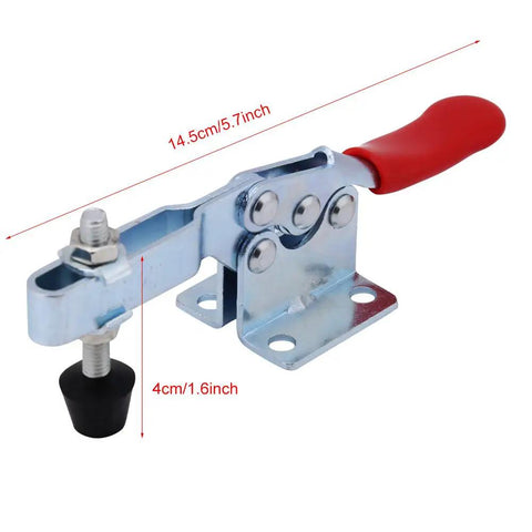 Hot Pick Vistreck 4-Pack 201B Horizontal Toggle Clamps With Storage Case For Super Fast Workholding, Quick Release Jig Assembly And Non Slip Grip On Wood Metal Projects, showing metal clamp with red handle, 14.5cm size.