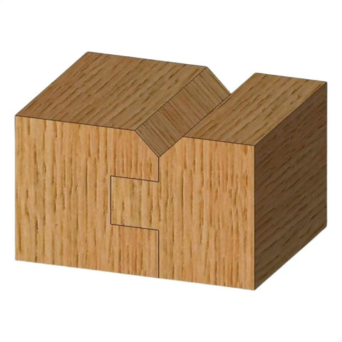 Wooden joint showing vee panel tongue and groove cut created with Vee Panel Tongue And Groove Router Bit Set Carbide Tips