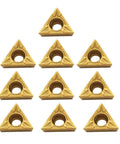 TCMT32.51 carbide turning inserts, 10pcs, gold triangular with center hole