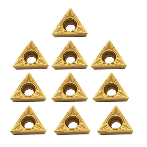 TCMT32.51 carbide turning inserts, 10pcs, gold triangular with center hole