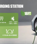 Level Two Ev Charger With 32 Amp 240 Volt Wallbox And 18 Foot Cord Sae J1772 Plug connected to an electric vehicle with detailed specs.