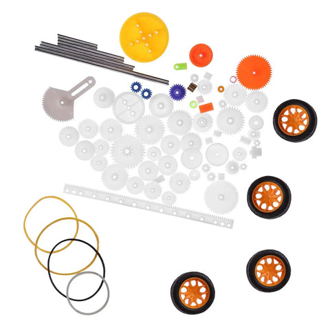 78 Piece DIY Gear And Pulley Kit With Plastic Gears Rack Kits And Shaft Belts For Hobbyists And Makers Includes Axles Tires