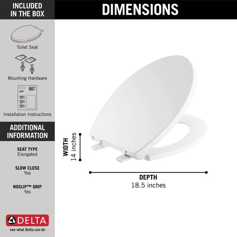 Elongated Slow Close White Toilet Seat With Non Slip Bumpers For Quiet No Slam Soft Close Action And Easy Installation