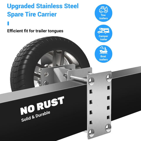 Stainless Steel Spare Tire Carrier Mount For Trailers, Tough As Nails 150 Lb Tire Holder, shown on metal beam