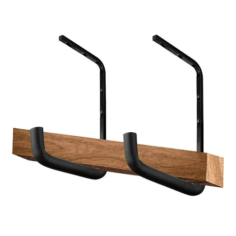 Six Pack Heavy Duty Overhead Garage Storage Hooks For Ceiling And Wall Mounts installed with wood beam