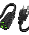 Heavy Duty Outdoor Indoor Extension Cord 5 Ft 60 Inch 16 AWG SJTW 3 Prong Grounded Power Cable Waterproof Flexible Single Outlet Saver UL Listed ETL Listed For Home Garage Workshop, black plug close-up