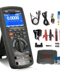 Handheld Digital Oscilloscope Multimeter 3 In 1 With Bluetooth Interface 50 000 Counts, shown with accessories on display.