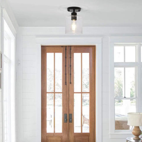 Two Pack Matte Black Semi Flush Ceiling Lights For Hallways And Closets, Modern Rustic Ceiling Fixtures, 6 Inch, Easy Install, E26 Base Compatible, Not Dimmable On Fixture But Works With Dimmer And Dimmable Bulbs
