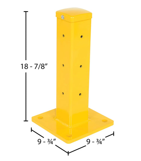 Built Like A Tank 18 Inch Steel Safety Post With Bright Yellow Powder Coat, dimensions 18-7/8" tall and 9-3/4" wide base.