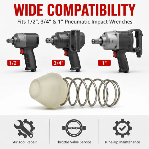 Slick Air Throttle Valve And Trigger O Ring Replacement For 1/2 3/4 1 Inch Pneumatic Impact Wrench Tune Up Kit showing brass valve and spring.