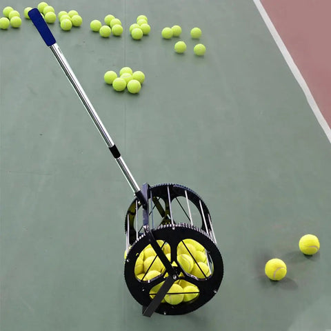 Rolling Tennis Ball Picker With Basket And Pole, Automatic Ball Hopper For Training And Practice on tennis court
