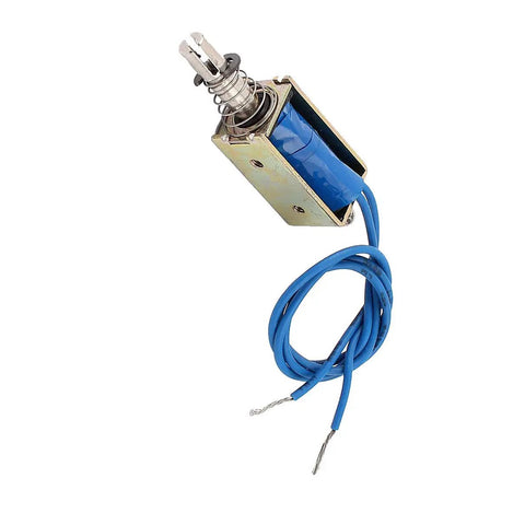 12V DC Solenoid Electromagnet With 5N Pull Push Type, 10mm Stroke, 300mA Current, Tiny Dope Metal Actuator For DIY Electronics Projects, Mini Magnetic Actuator Model JF-0530B with blue wires
