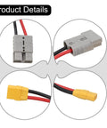 Close-up of Straight Up Reliable 50 Amp Adapter Cable Linking SB50 To XT90 Plugs, showing connection ends, 30 Cm length.