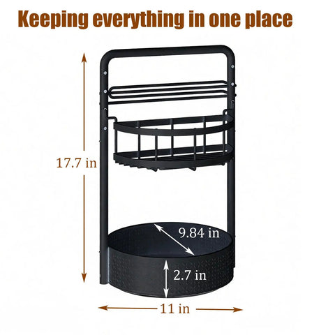 Rotating Spice Rack With Paper Towel Holder No Fuss Two Tier Lazy Susan For Spices Iron Kitchen Organizer with dimensions shown