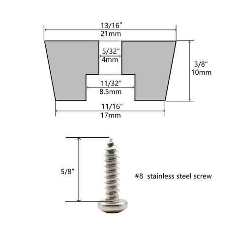 Technical diagram of Non Slip Rubber Feet For Cutting Boards With Stainless Screws 12 Pack, showing dimensions and screw details.
