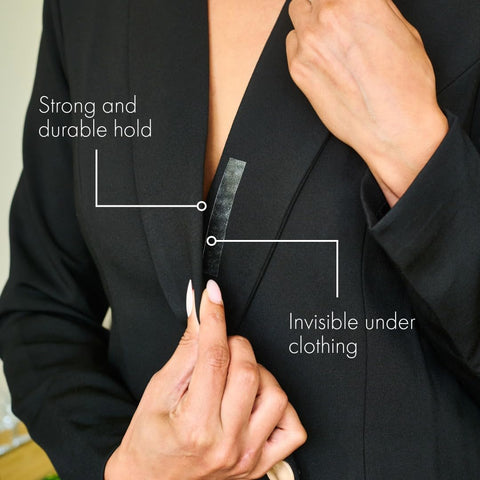 Double Sided Clothing Tape For All Day Hold Keeps Dresses Tops And Blouses In Place Clear Skin Safe Dress Tape applied on jacket