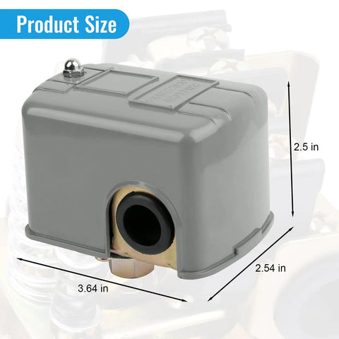 Well Pump Pressure Switch With Adjustable Differential 30 To 50 Psi, 1/4 Inch Female NPT, dimensions 3.64x2.54x2.5 inches