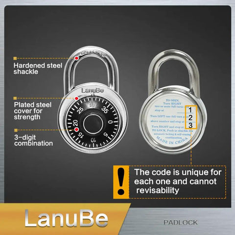 Front and back view of 2 Inch Wide Dial Combination Lock With Three Digit Preset For Keyless Access Ideal For School And Gym Lockers