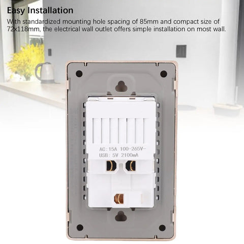 Heavy Duty Wall Outlet With Dual Usb And Type C Charging Ports, 15 Amp Electrical Receptacle showing easy installation features.
