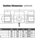 Technical diagram showing dimensions of a Beefy 6-Axis Truck Scale Load Cell 1000kg Stainless Steel Force Sensor.