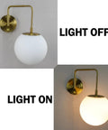 Gold Plug In Wall Sconce With Milk Glass Shade Globe Lighting Brass Swing Arm Wall Light Fixture For Hallway Bathroom Bedroom One Light On Off Switch ETL Listed Modern Minimalist Home Decor