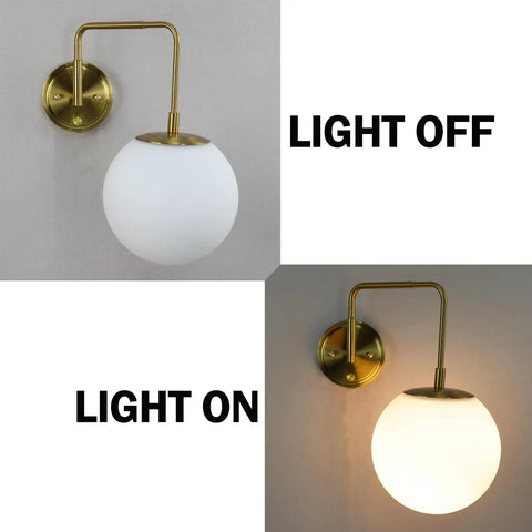 Gold Plug In Wall Sconce With Milk Glass Shade Globe Lighting Brass Swing Arm Wall Light Fixture For Hallway Bathroom Bedroom One Light On Off Switch ETL Listed Modern Minimalist Home Decor