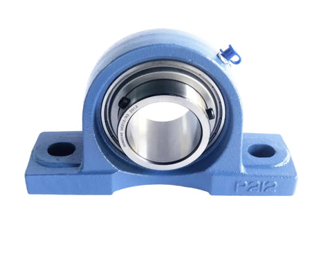 Heavy Duty Vertical Base Pillow Block Bearing With Thickened Housing And Secure Shaft Lock For High Speed Rotation Made To Last With Self Aligning Functionality That Keeps Things Moving Smoothly Like A Boss On Any Job Site. 20mm blue cast iron, front view