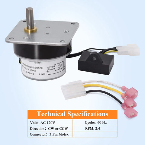 Auger Feed Motor Replacement 812-4421 with 3-Pin Molex Connector for Quadrafire Classic Bay 1200 Castile Mt Vernon Pellet Stoves