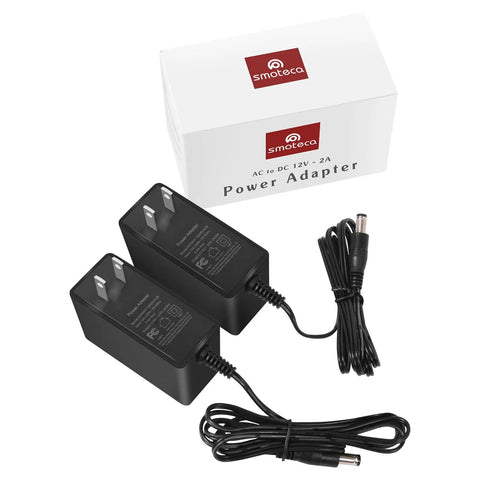 12V 2A Power Supply AC Adapter Two Pack 24W DC Converter For LED Strip Lights CCTV Cameras Monitors Breast Pumps With 5.5mm By 2.1mm Plug FCC Certified Universal 100-240V AC Input