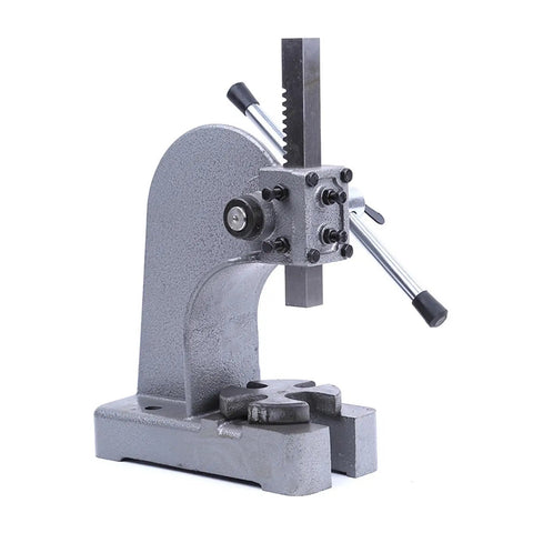 Heavy Duty Cast Iron Manual Desktop Arbor Press for precision work, showcasing solid frame and compression functionality.