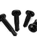 Pro Spec Number 12 X 3/4 Inch Pan Head Self Drilling Screws, Black 410 Stainless Steel Sheet Metal Fasteners With Phillips Drive displayed.
