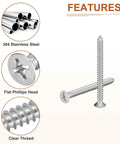 Premium Size 12 X 2.5 Inch Flat Head Phillips Driven Screws, 304 Rust Proof Stainless Steel wood fasteners with clear threads.
