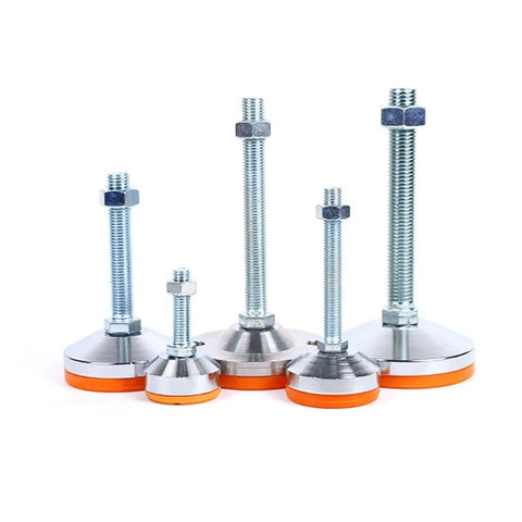 Heavy Duty Carbon Steel Straightener Base With Adjustable Threaded Leveling Feet And Orange Durable Pads in various sizes.