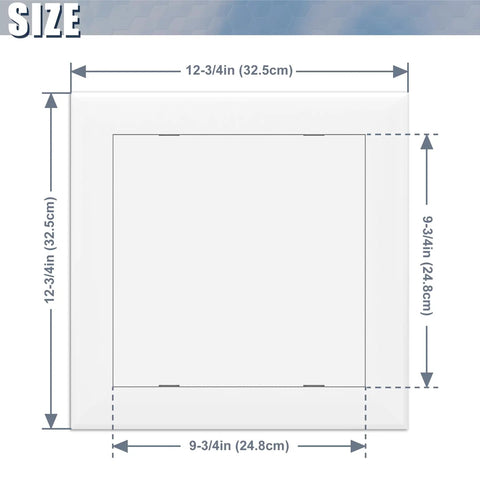 High Grade Self Adhesive Drywall Access Panel 10X10 Inch dimensions shown with measurements for easy installation.