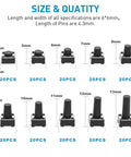 Micro Momentary Tactile Push Button Switch Kit Dope 200 Pc Assortment, 4 Pins, 5mm to 13mm sizes, switches size chart