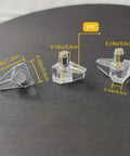 Heavy Duty Shelf Pegs And Pins Set For Cabinets And Bookshelves showing dimensions, made of clear PVC material