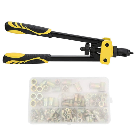 Hand Riveter Tool Kit With M3 And M10 Wrenches For Effort Saving Riveting And Quick Rivet Nut Installation In DIY Projects And Repairs No Sweat Pain Free Repeated Fastening, black and yellow manual tool