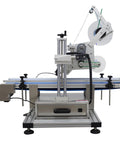 Automatic Desktop Conveyor Labeling Machine Streamlines Flat Item Packaging Using Continuous Belt And 110V Plug Play Setup, side view of machine with smooth conveyor.