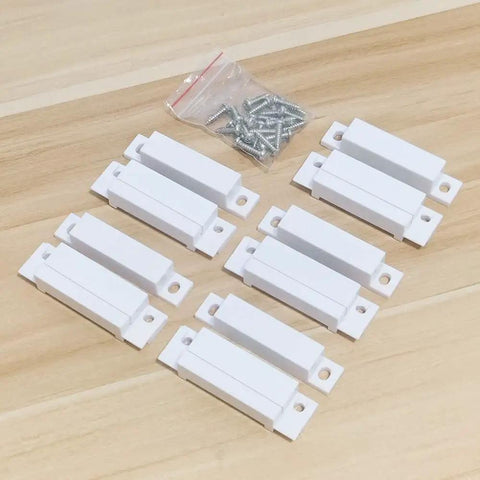 Five Pack Surface Mounted NC Magnetic Door Contact Sensors For Alarm Systems Easy Screw In Install, components shown