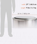Yukon Lid Fire Pit Cover Premium 304 Stainless Steel Round Tabletop Accessory, 27-inch, size comparison with silhouette.