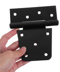 Heavy Duty Furniture Hinges Set In Black Carbon Steel with screws, showcasing durable gate and shed door hinge design in hand.