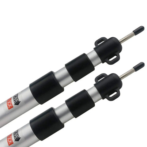 Two Pack Adjustable Tarp Poles Aluminum Telescoping Rods For Camping, Backpacking and Hiking, close-up of aluminum segments and locks