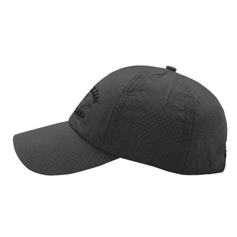 New Orleans Inspired Dark Grey Adjustable Cap For Men With One Size Fits Most Comfy Buckle Closure, Lightweight Breathable Materials, side view